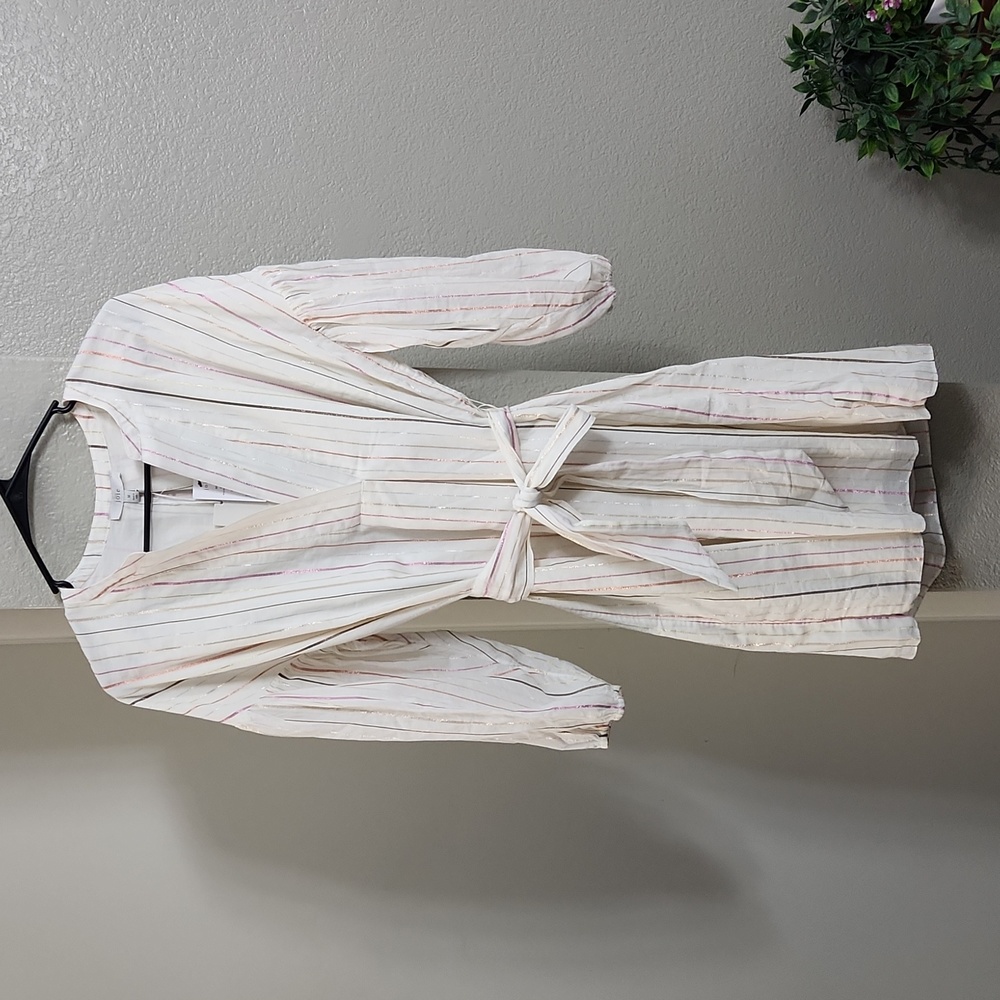 New JOIE "SEMRA" PORCELAIN METALLIC STRIPED BELTED TUNIC DRESS SIZE MED - Picture 6 of 14